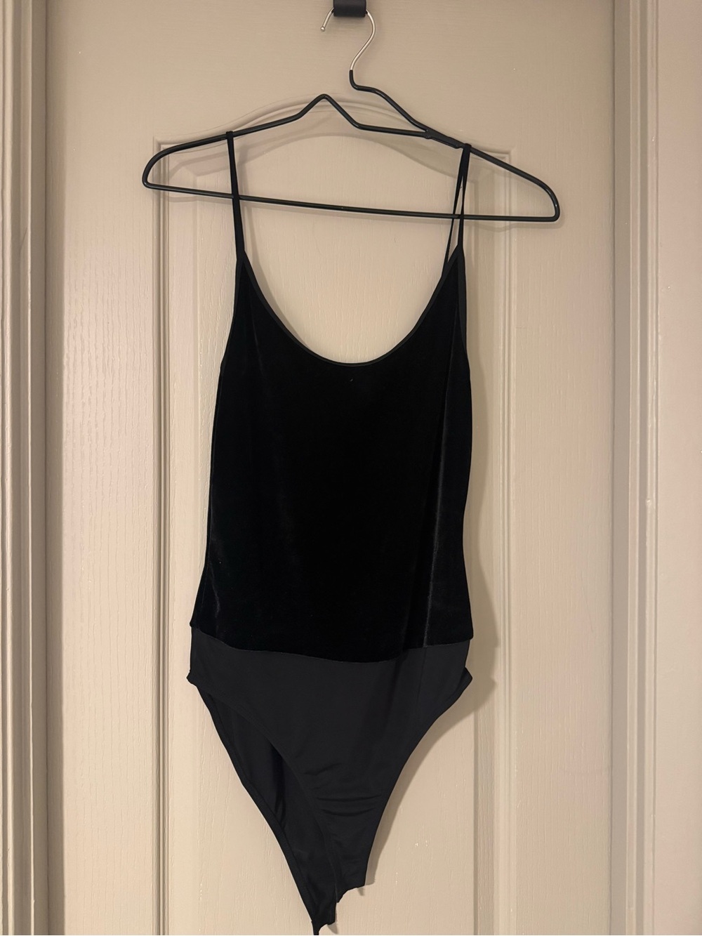 Zara Black Velvet-Front Bodysuit with Smooth Bottom
